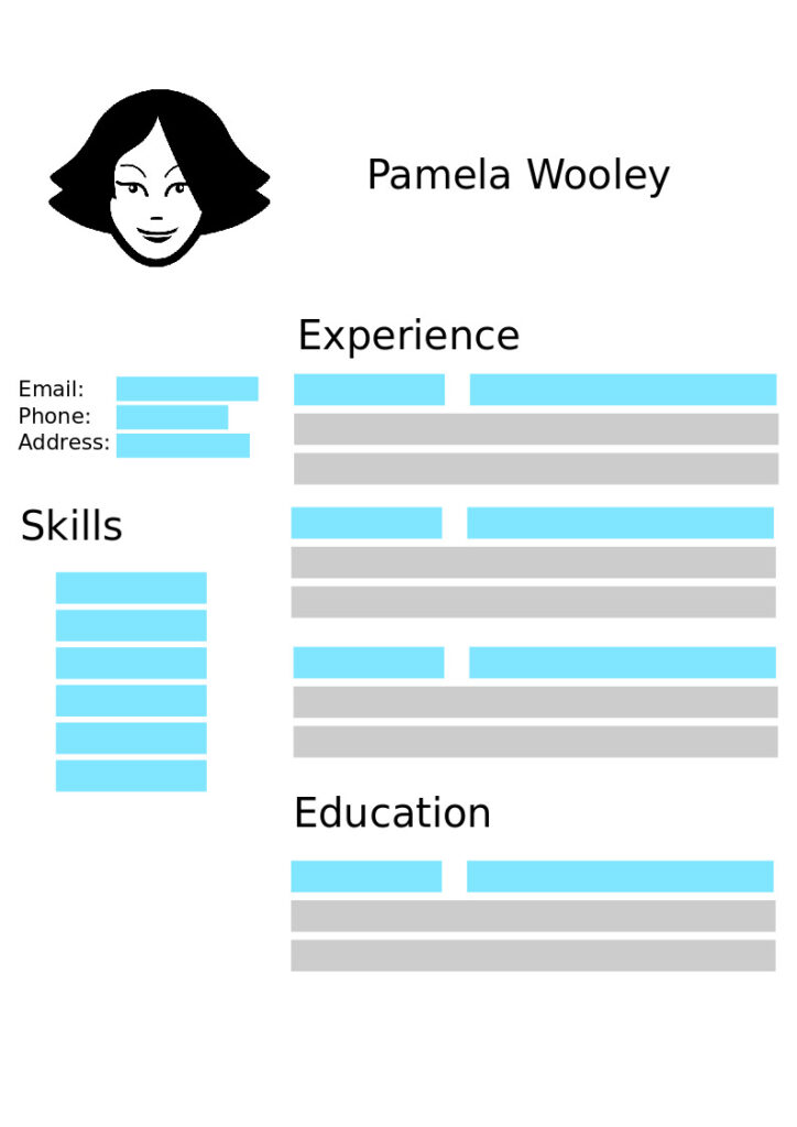 A resume template featuring a woman's face, designed for professional use.