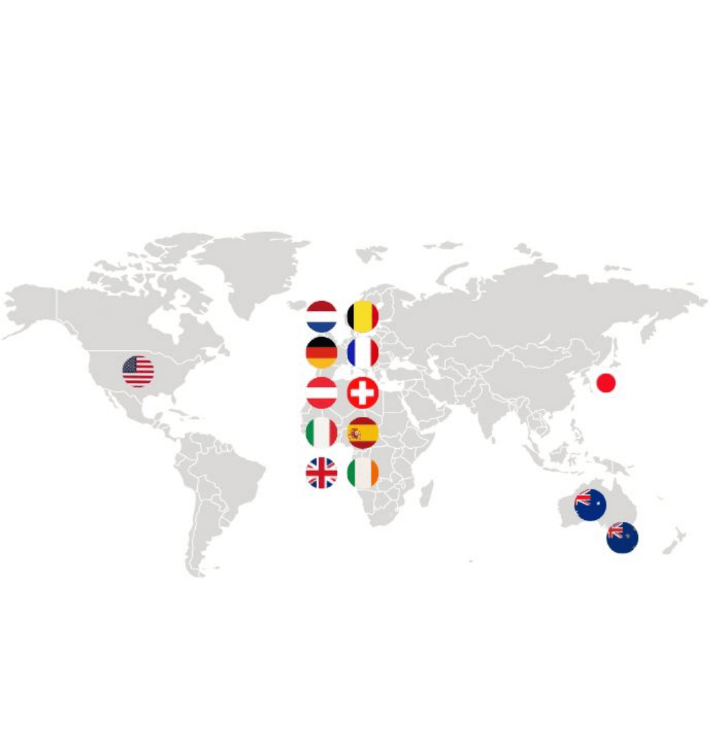 An illustrated map showcasing flags of different nations, indicating regions where Textkernel's job data is present and accessible.