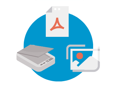 An illustration of an image, a scanner and a pdf, featuring Textkernel's advanced text recognition technology.